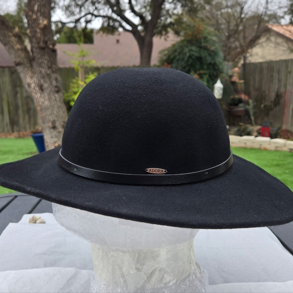ADORA Classic Black Felt Hat with Logo Band - Picture 1 of 7